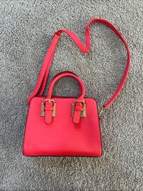Red Structured Top-Handle Crossbody Bag